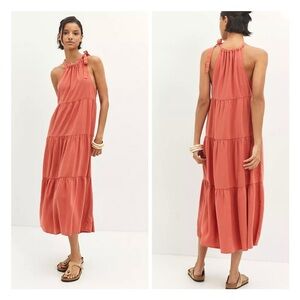 NWT Anthropologie cloth & Stone Elegant Coral Halter Maxi Dress